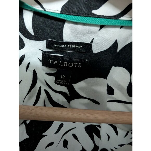 Talbots Black White Leaf Sleeveless Top Wrinkle Resistant Womens Size 12 *READ - Picture 7 of 7